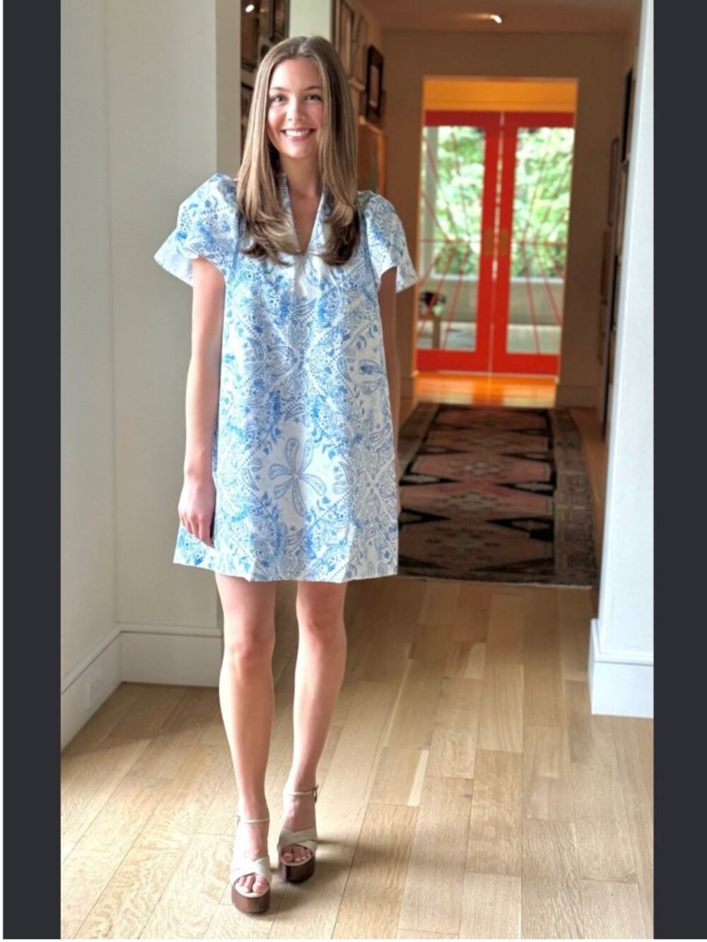 Brooke Wright Sarah A-Line Dress Cotton Poplin Blue Tie Dye Bandana